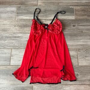 Dreamgirl Red Lace Trim Babydoll Chemise Lingerie Romantic Valentine's One Size